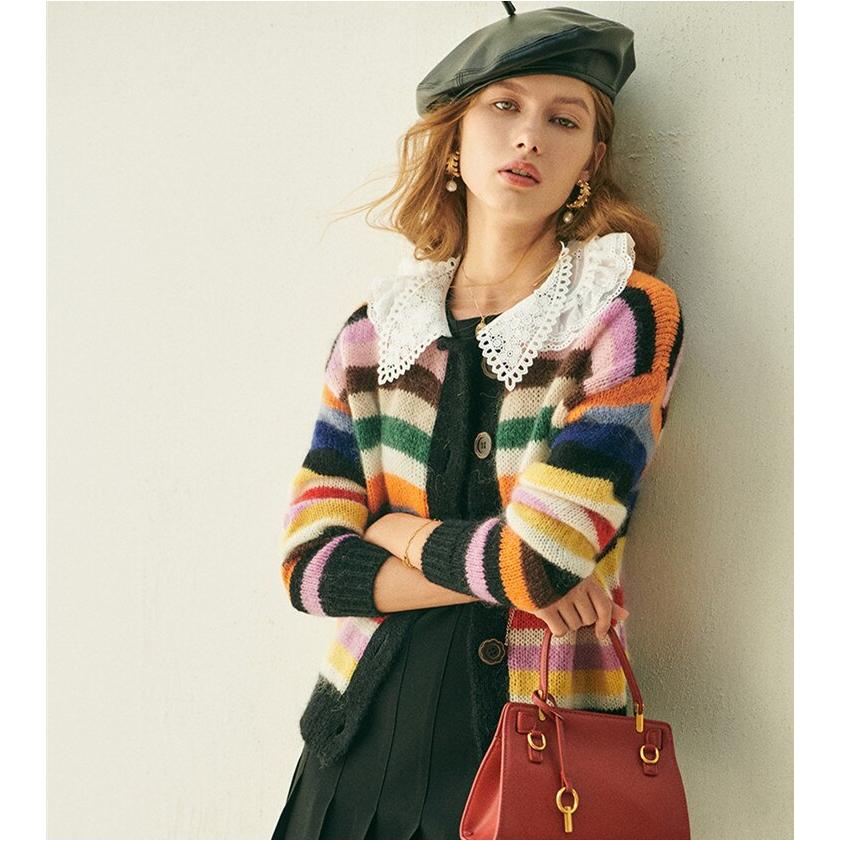 peter pan collar striped cardigan