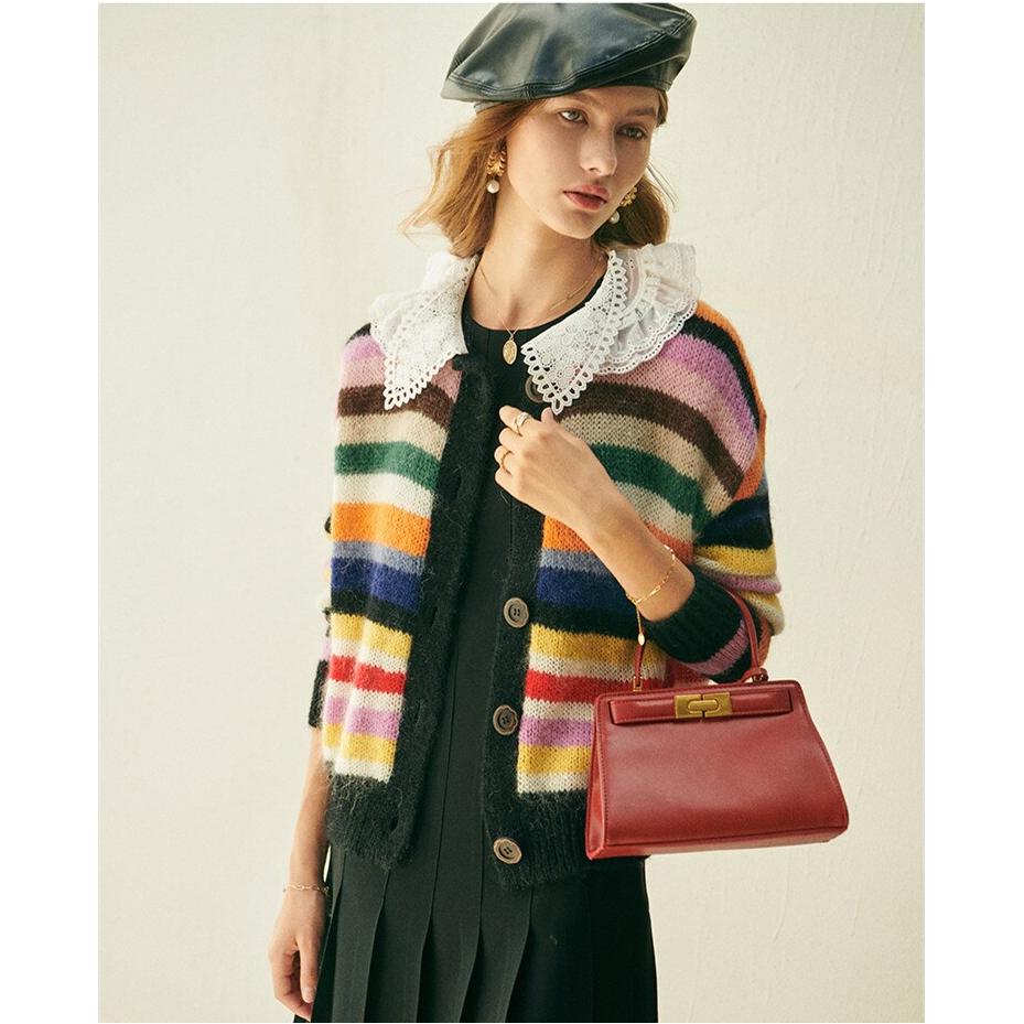 peter pan collar striped cardigan