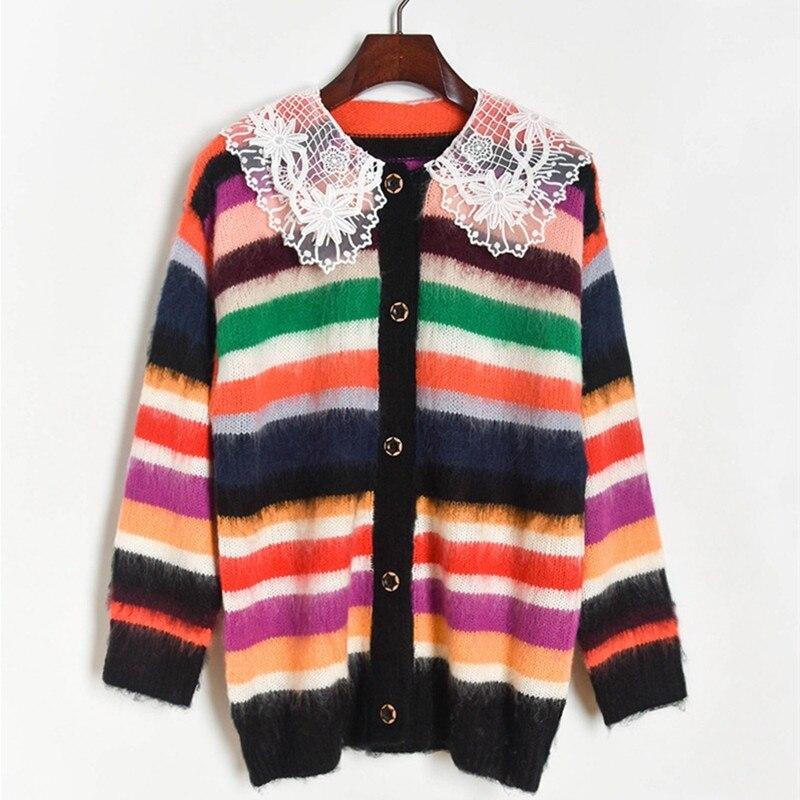 peter pan collar striped cardigan
