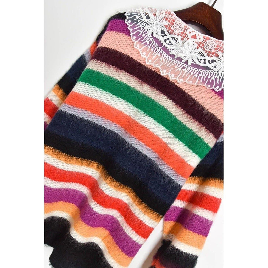 peter pan collar striped cardigan
