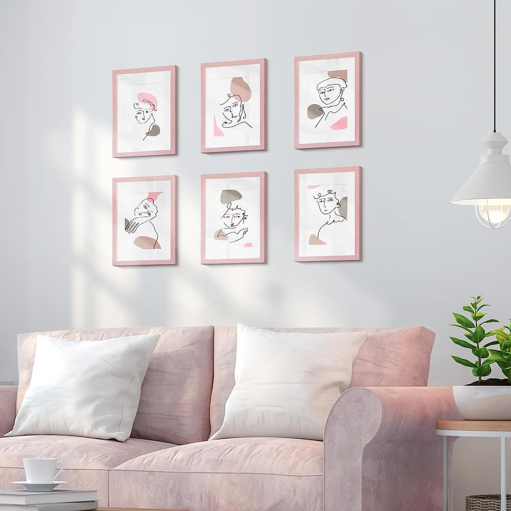 upsimples 11x14 Picture Frame Set of 5, Display Pictures 8x10 with Mat or 11x14 Without Mat,Wall Gallery Photo Frames, Pink
