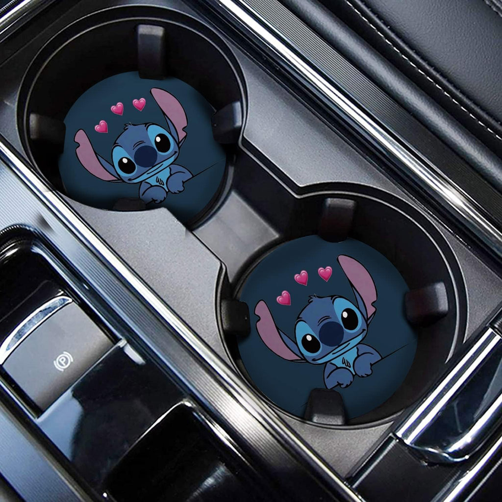Anime Car Decor Cartoon Car Coasters for Lilo &amp; Stitch, 2PCS 2.75" Car Cup Holder Coasters for Stitch Baby Cute Funny Cartoon  Car Interior Coasters by FLYEEGO