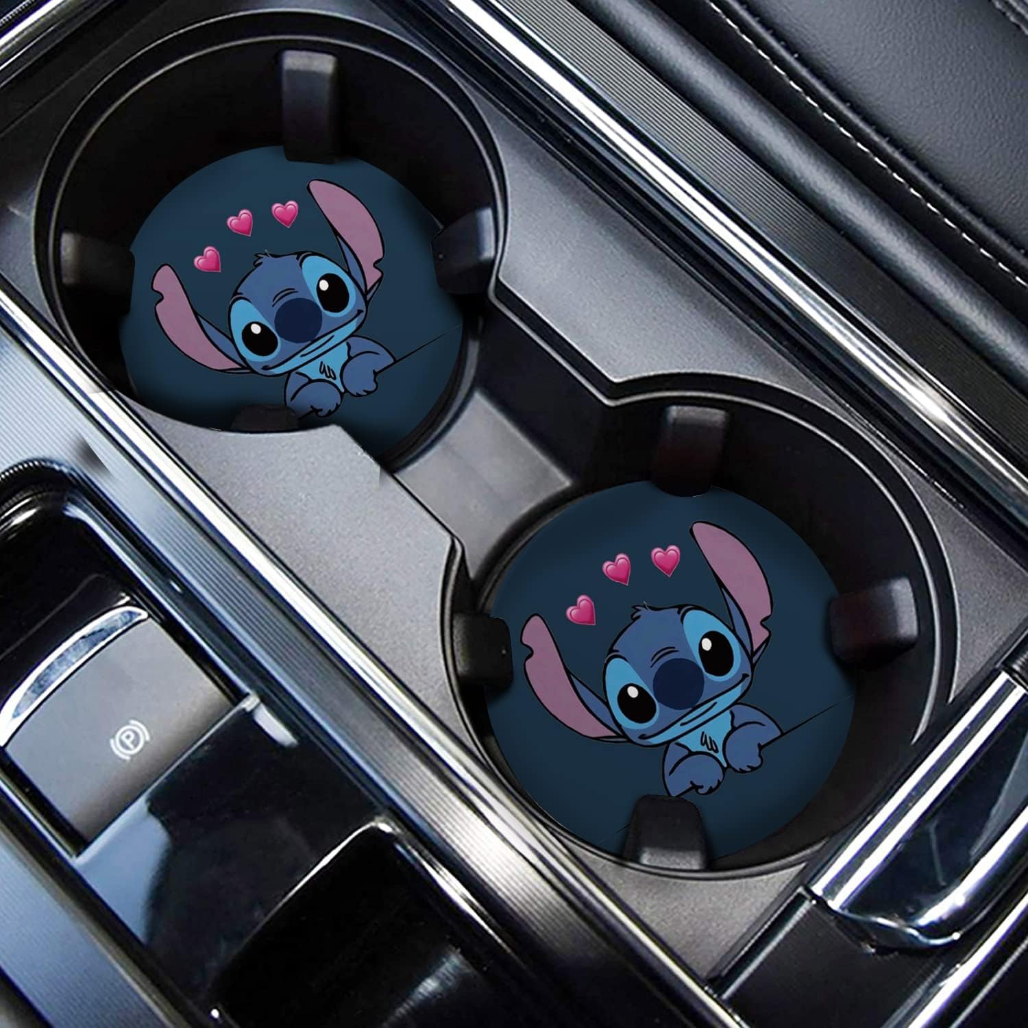 Anime Car Decor Cartoon Car Coasters for Lilo &amp; Stitch, 2PCS 2.75" Car Cup Holder Coasters for Stitch Baby Cute Funny Cartoon  Car Interior Coasters by FLYEEGO