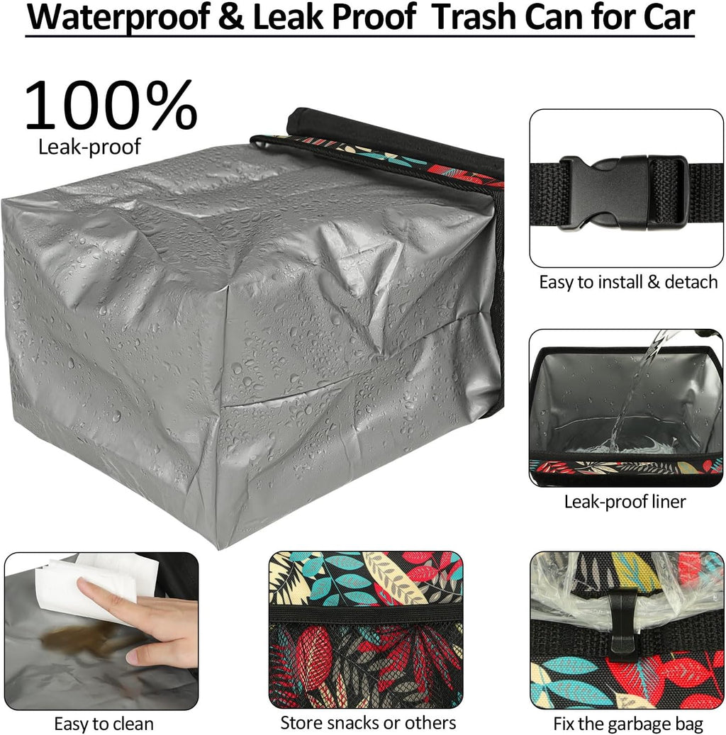 ELONGRIVER Car Trash Can Bin for Car Back Seat Leak Proof, Cute Car Trash Bag Hanging, Vehicle Trash Can for SUV Truck Van, Automotive Car Garbage Cans Front Seat Red Leaves