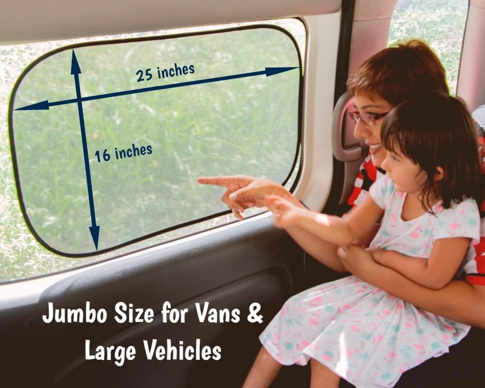 kinder Fluff Car Window Shades (4X) for Baby - The Only Certified Car Sun Shade Blocking 99.95% UVR-Award Winning - Automotive Window Sunshades, Van, SUV, Truck, RV, Camper -XL