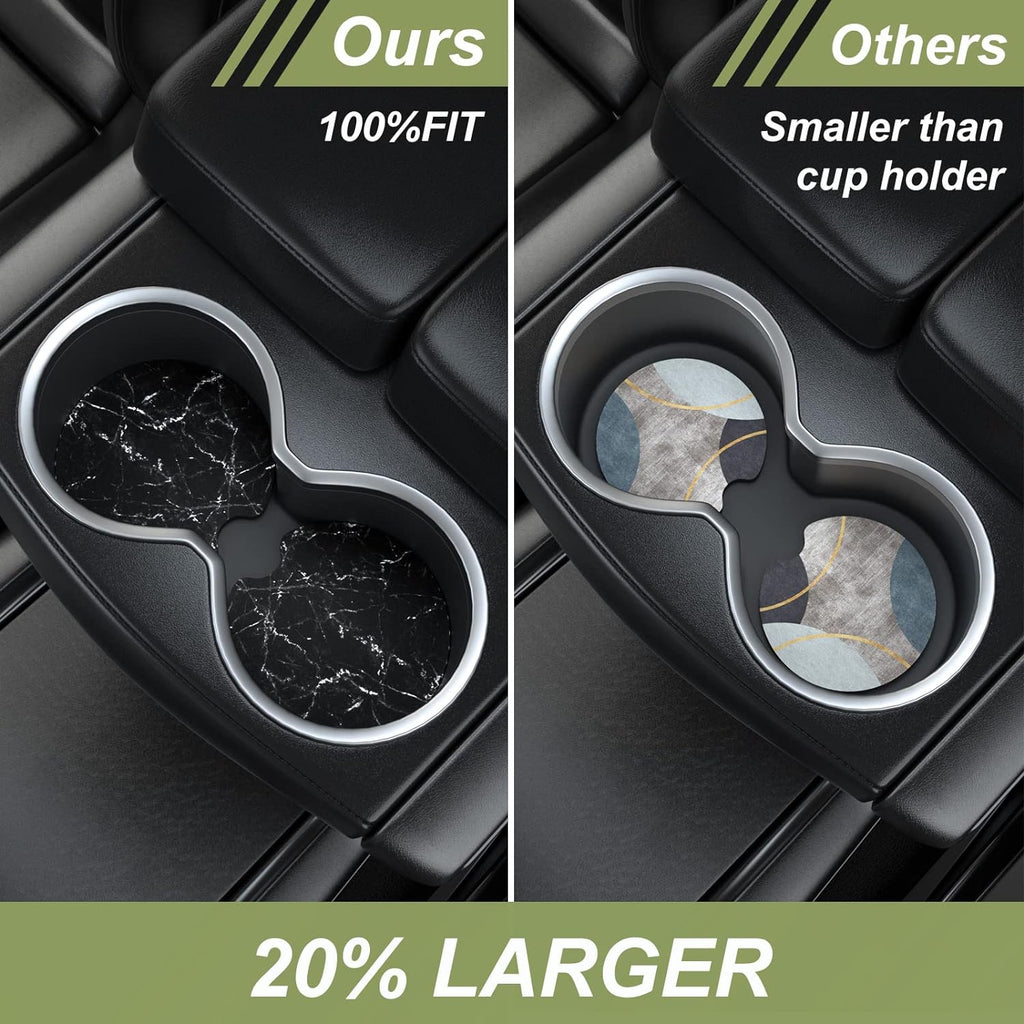 Nipichsha Car Cup Holder Coasters, Car Coasters for Cup Holders, 2 Pack Anti Slip Insert Coasters, Rubber Car Cup Mat with A Finger Notch, Cute Car Interior Accessories for Women Men(Black Marble)