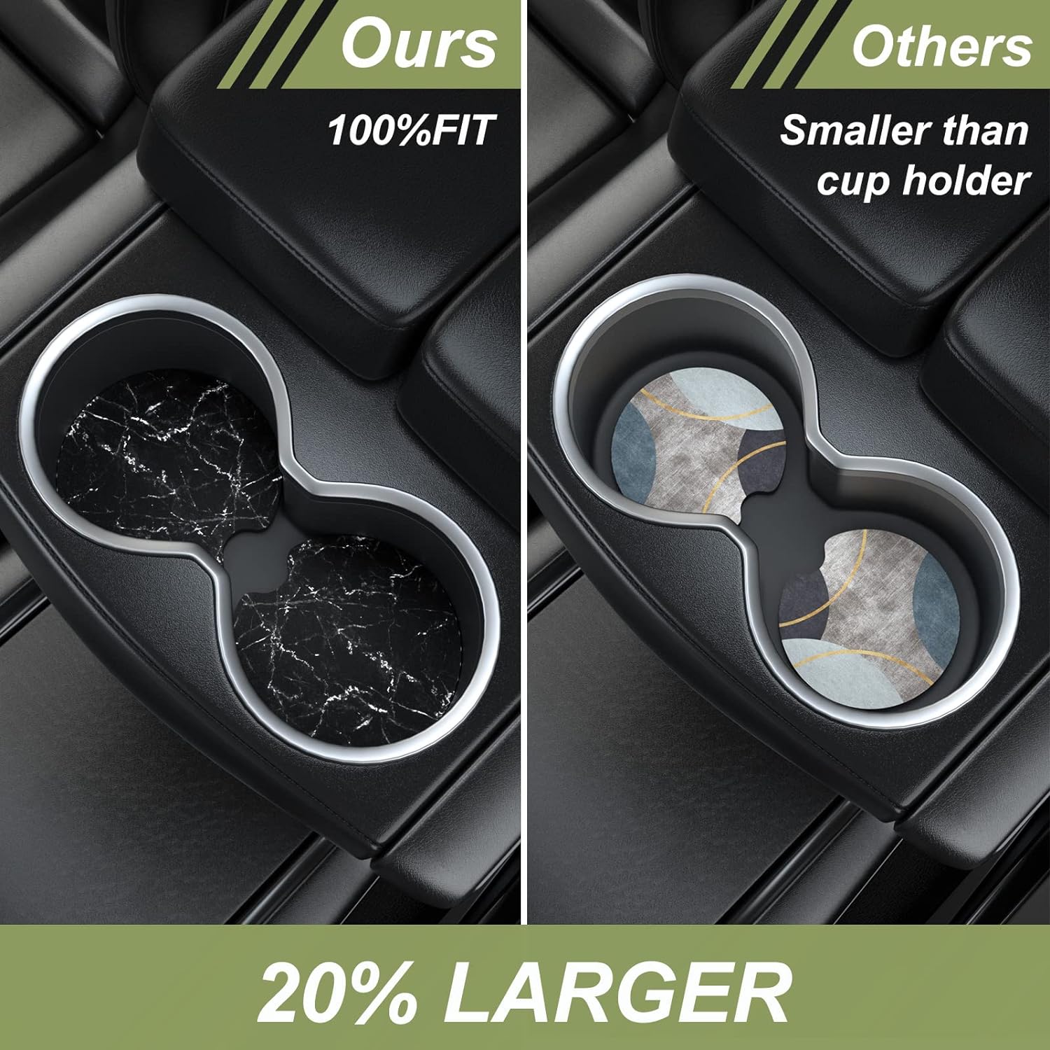 Nipichsha Car Cup Holder Coasters, Car Coasters for Cup Holders, 2 Pack Anti Slip Insert Coasters, Rubber Car Cup Mat with A Finger Notch, Cute Car Interior Accessories for Women Men(Black Marble)