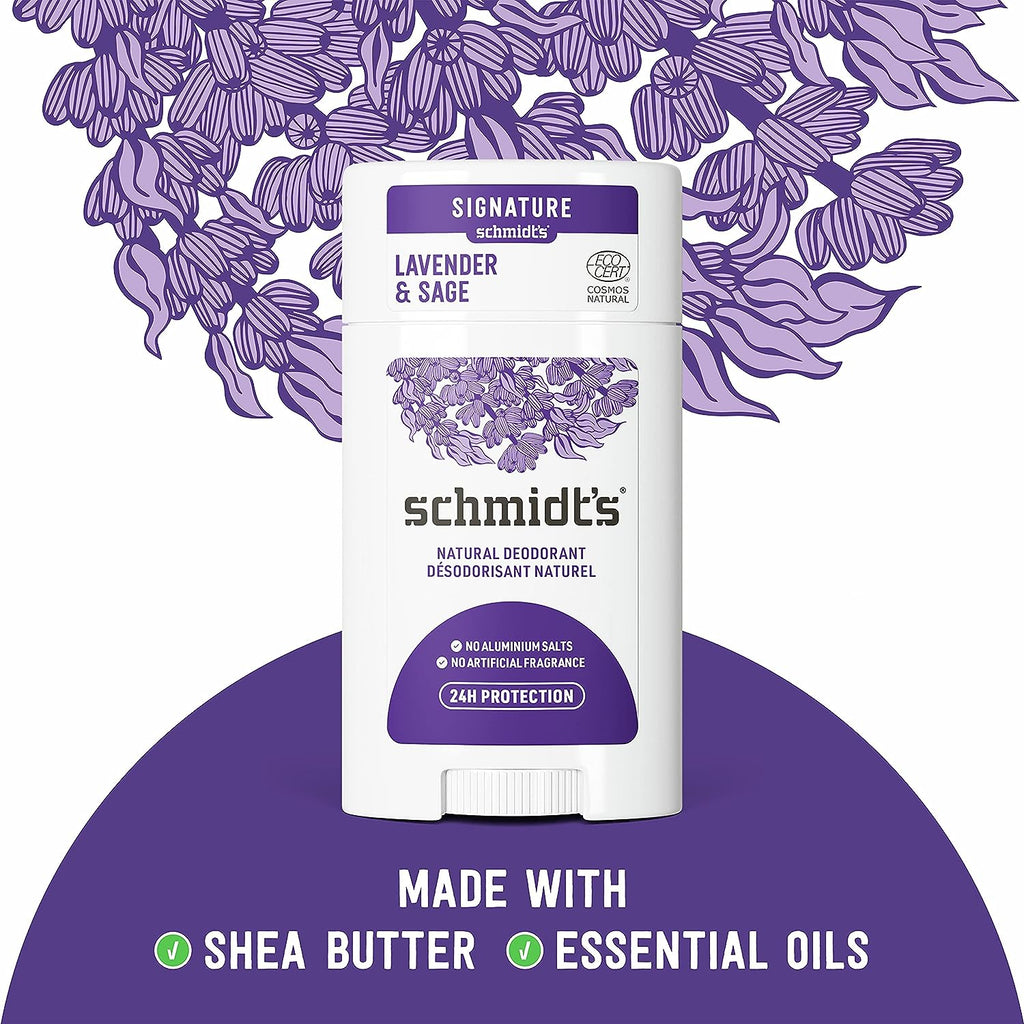 Schmidt's Aluminum Free Natural Deodorant for Women and Men, Lavender and Sage with 24 Hour Odor Protection, Vegan, Cruelty Free, 2.65 Oz, Pack of 2