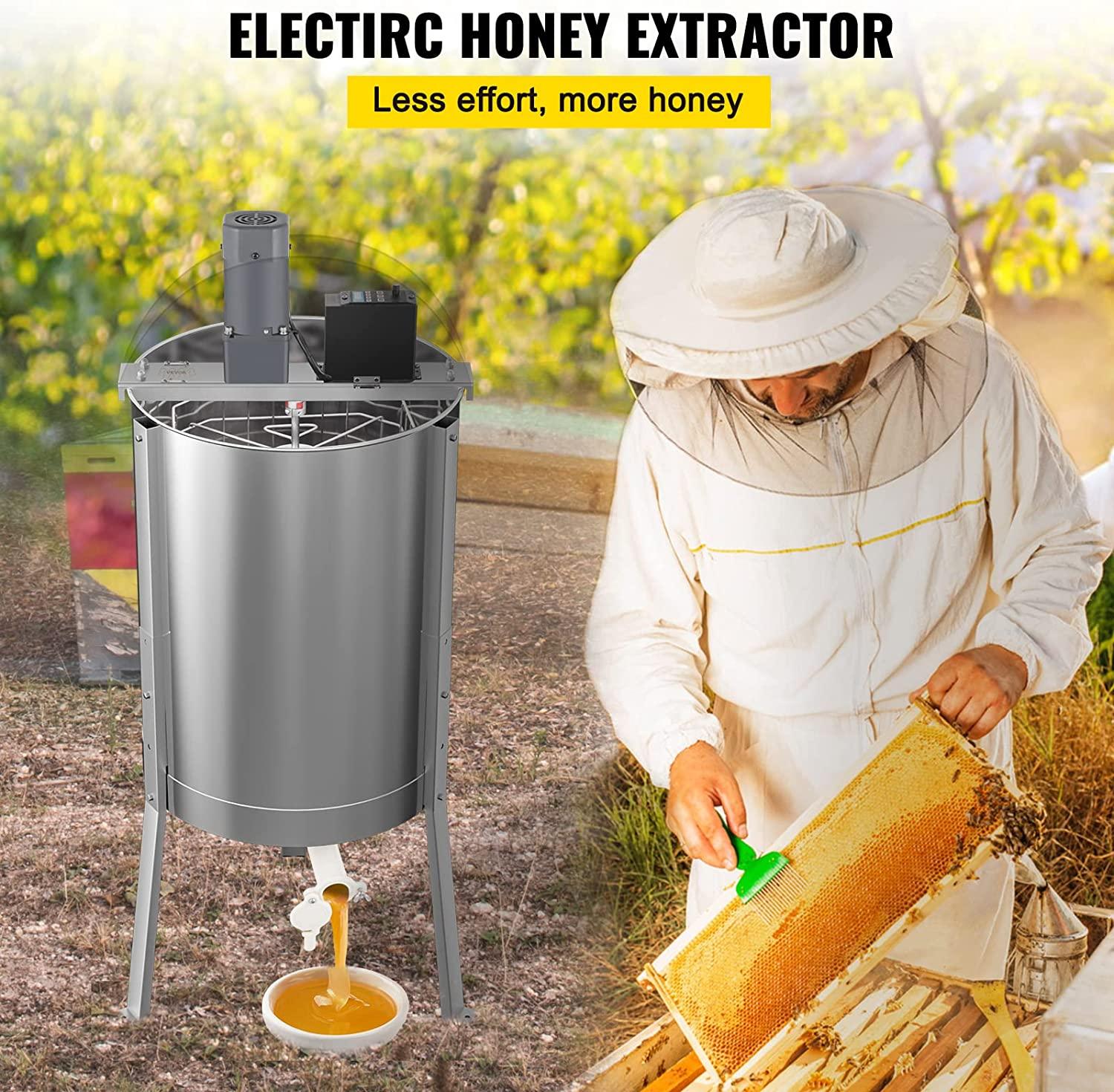 Electric Honey Extractor, 8 Frame Beekeeping Extraction，Only 4 Deep Frames Honey Extractor, Food-Grade  Steel Honeycomb Drum Spinner, Apiary CentrifuEquipment with Height Adj Stand