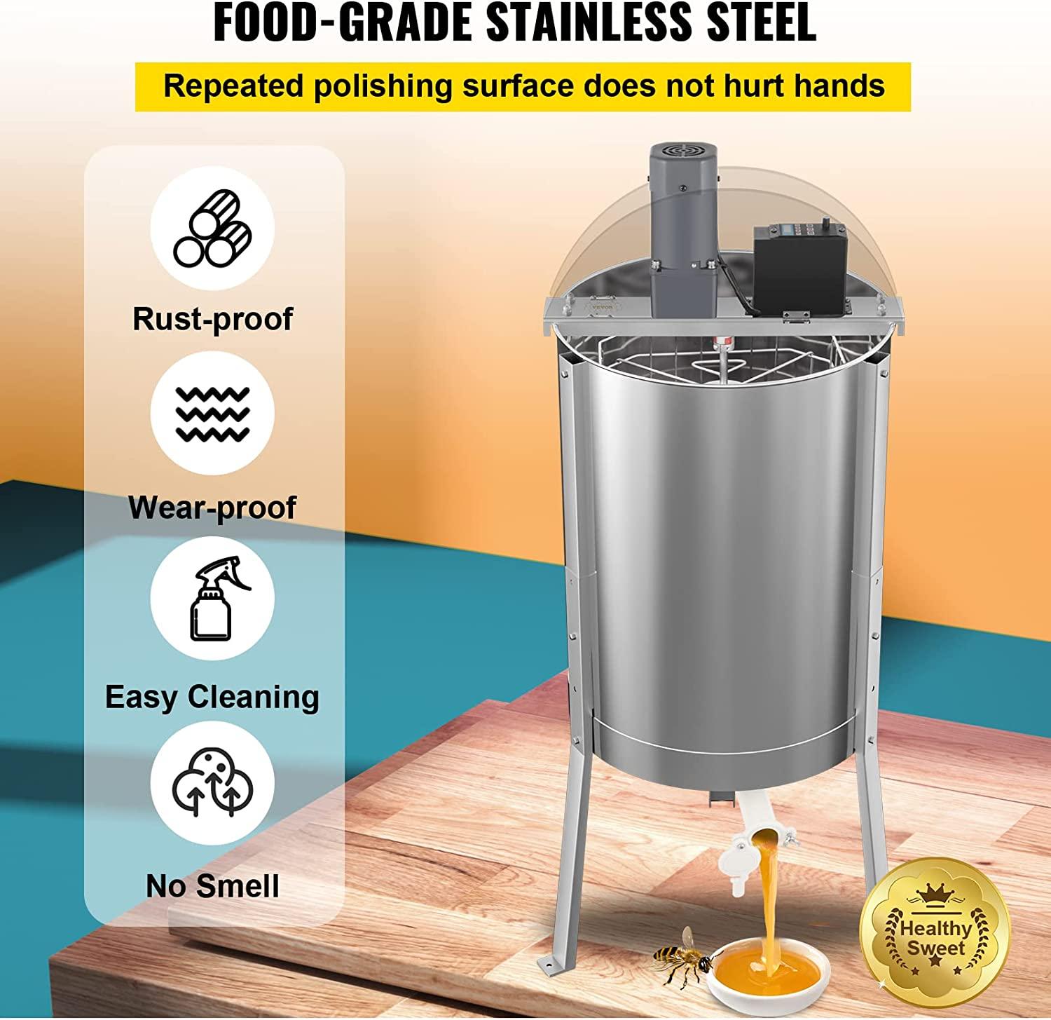 Electric Honey Extractor, 8 Frame Beekeeping Extraction，Only 4 Deep Frames Honey Extractor, Food-Grade  Steel Honeycomb Drum Spinner, Apiary CentrifuEquipment with Height Adj Stand