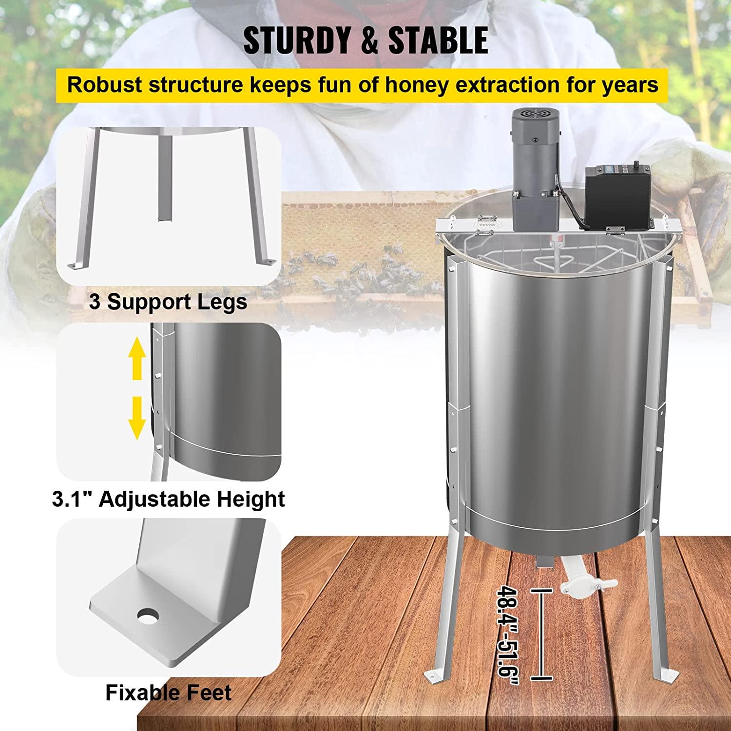 Electric Honey Extractor, 8 Frame Beekeeping Extraction，Only 4 Deep Frames Honey Extractor, Food-Grade  Steel Honeycomb Drum Spinner, Apiary CentrifuEquipment with Height Adj Stand