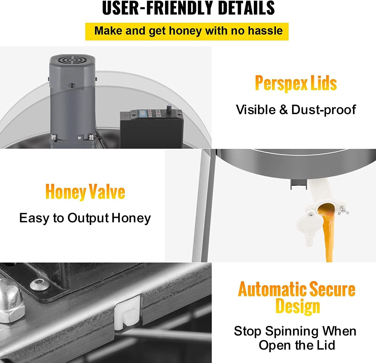 Electric Honey Extractor, 8 Frame Beekeeping Extraction，Only 4 Deep Frames Honey Extractor, Food-Grade  Steel Honeycomb Drum Spinner, Apiary CentrifuEquipment with Height Adj Stand
