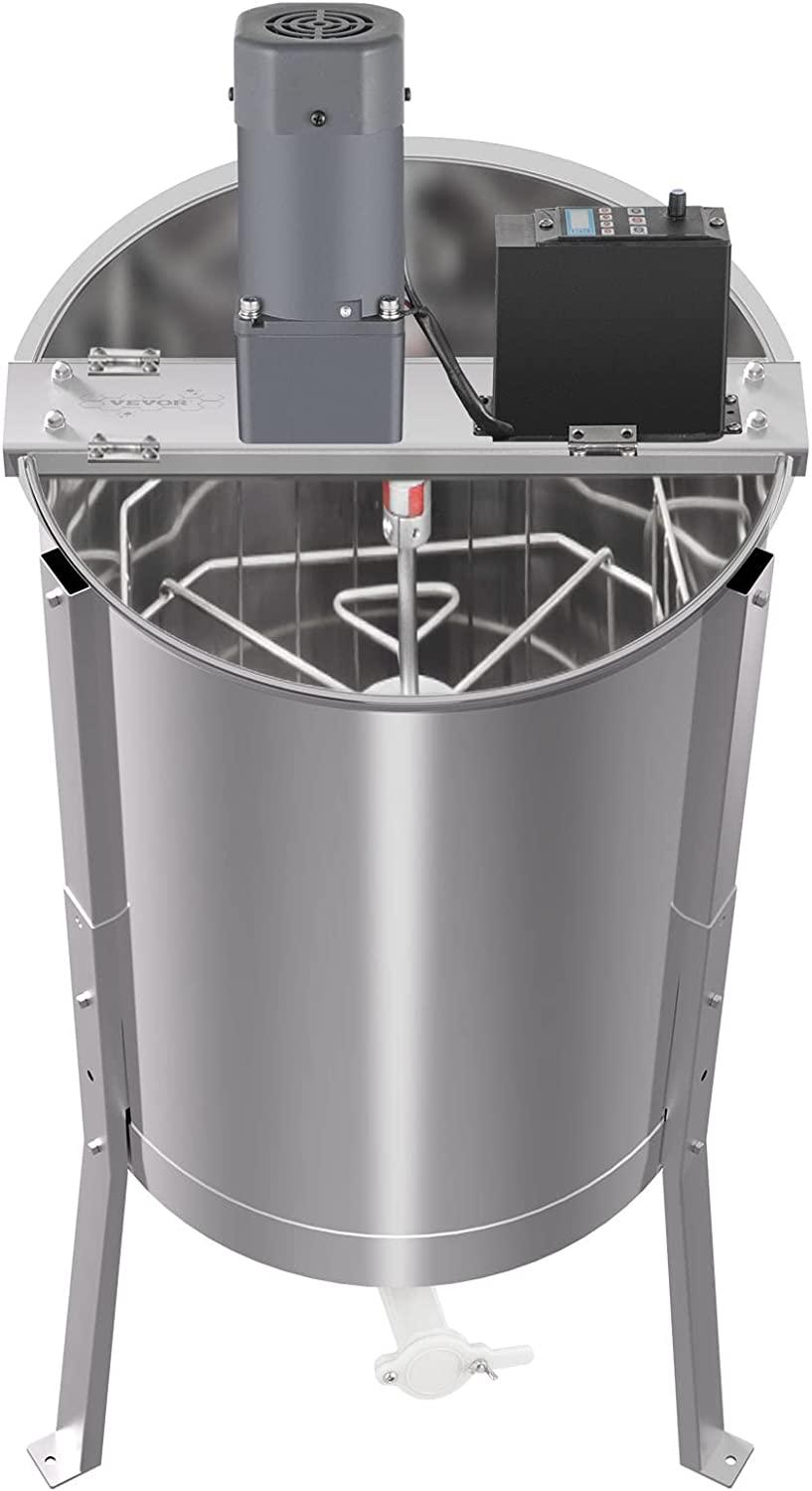 Electric Honey Extractor, 8 Frame Beekeeping Extraction，Only 4 Deep Frames Honey Extractor, Food-Grade  Steel Honeycomb Drum Spinner, Apiary CentrifuEquipment with Height Adj Stand