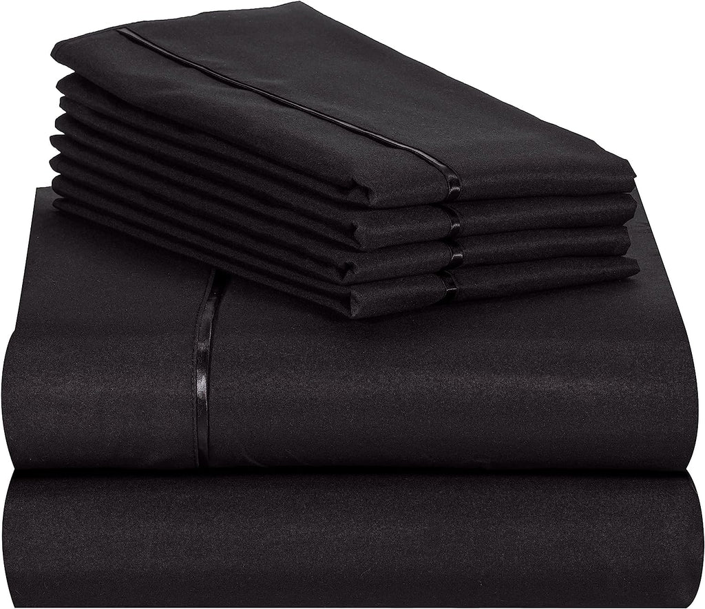 LuxClub 6 PC Queen Sheet Set Bamboo Sheets Deep Pockets 18" Eco Friendly Wrinkle Free Cooling Sheets Machine Washable Hotel Bedding Silky Soft - Black Queen