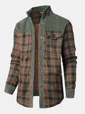 mens plaid patchwork 100 % cotton fleece lined thick lapel reversible jackets