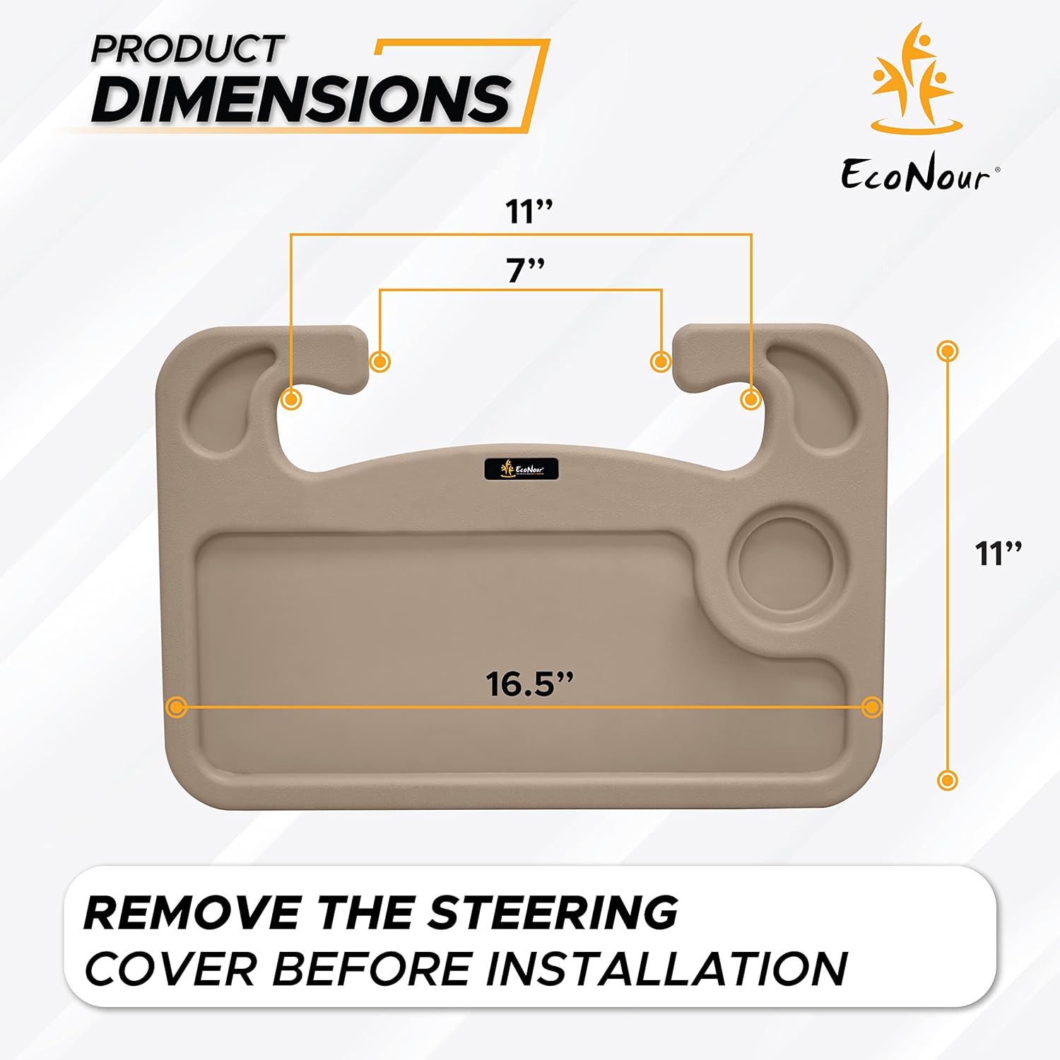 EcoNour 2 in 1 Car Steering Wheel Desk (Beige) | Steering Wheel Tray for Laptop Car Mount with Pen Holder | Car Food Tray for Eating with Drinks Holder | Multipurpose Travel Car Accessories