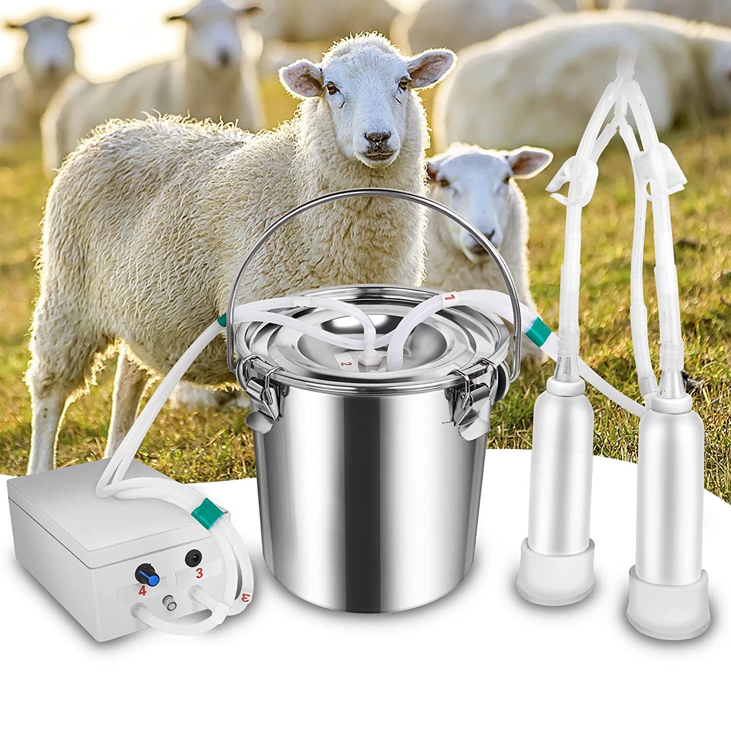 ZOING 5L Goat MilMachine, Rechargeable 5200mAh Battery Pulsation Speed Adjustable Vacuum Pump, 304  Steel Bucket with Auto Stop Check Valve Electric Goat Milker Machine