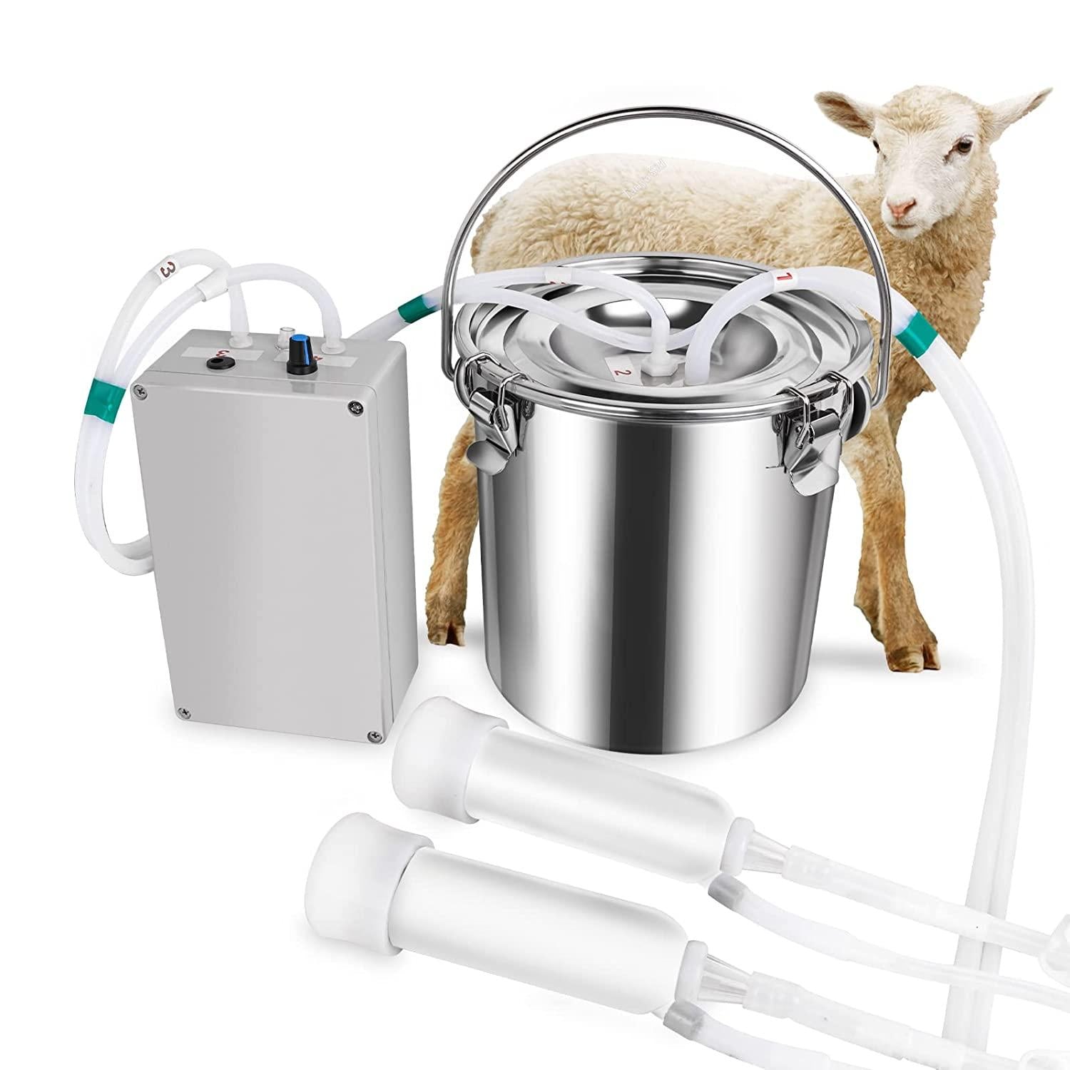 ZOING 5L Goat MilMachine, Rechargeable 5200mAh Battery Pulsation Speed Adjustable Vacuum Pump, 304  Steel Bucket with Auto Stop Check Valve Electric Goat Milker Machine