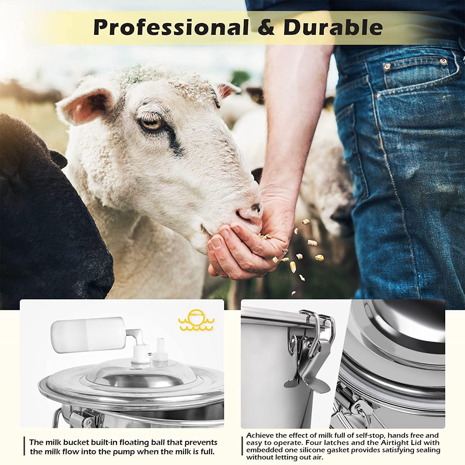 ZOING 5L Goat MilMachine, Rechargeable 5200mAh Battery Pulsation Speed Adjustable Vacuum Pump, 304  Steel Bucket with Auto Stop Check Valve Electric Goat Milker Machine