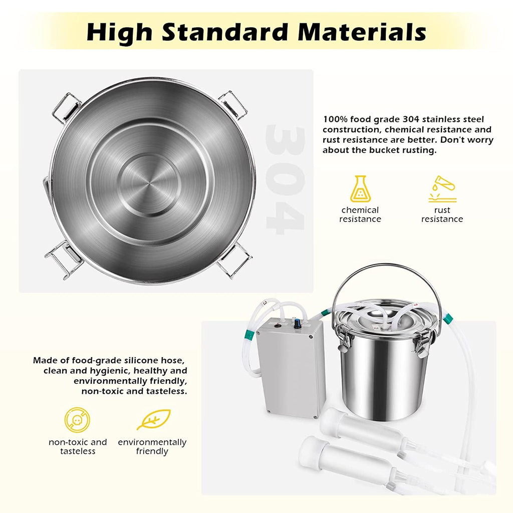 ZOING 5L Goat MilMachine, Rechargeable 5200mAh Battery Pulsation Speed Adjustable Vacuum Pump, 304  Steel Bucket with Auto Stop Check Valve Electric Goat Milker Machine