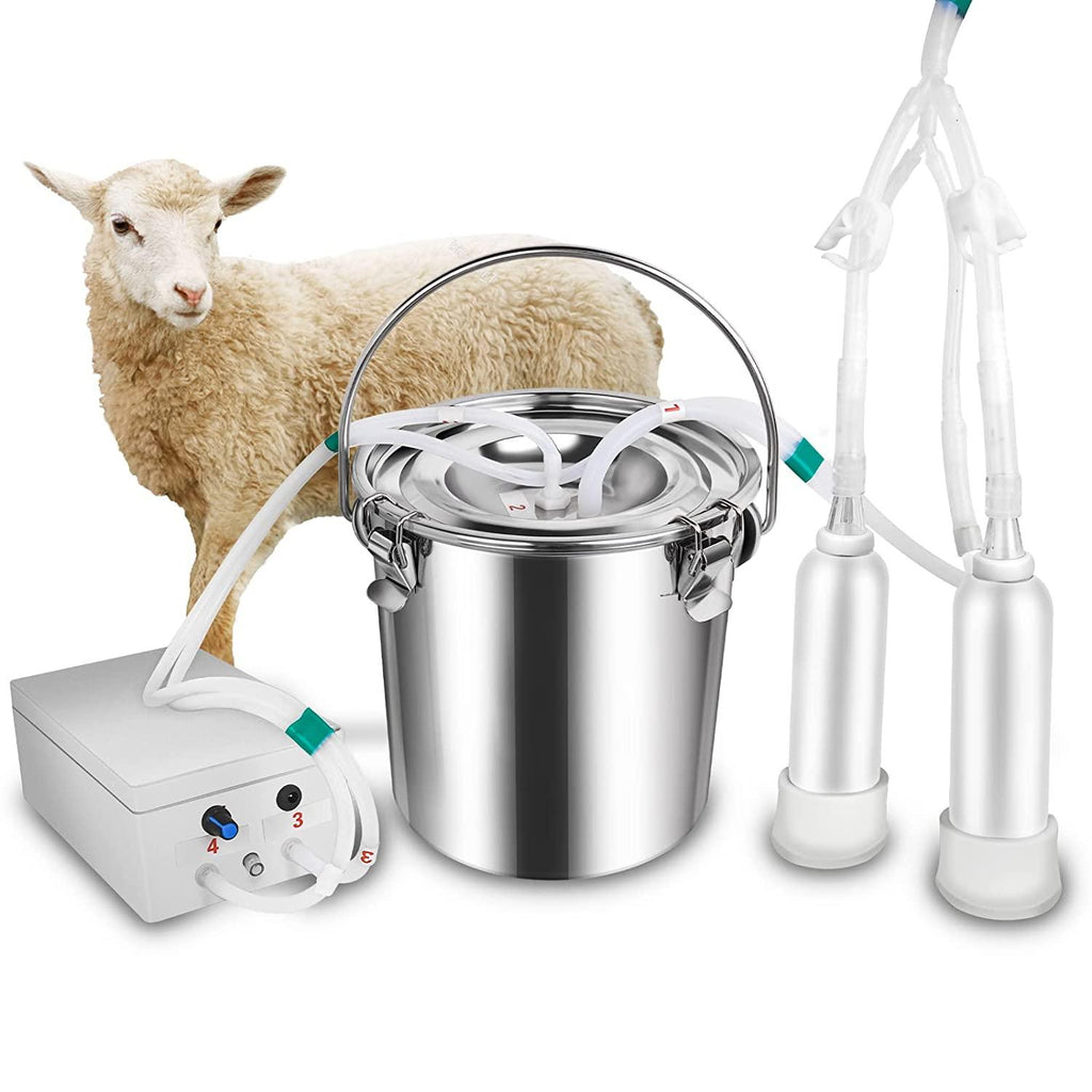 ZOING 5L Goat MilMachine, Rechargeable 5200mAh Battery Pulsation Speed Adjustable Vacuum Pump, 304  Steel Bucket with Auto Stop Check Valve Electric Goat Milker Machine