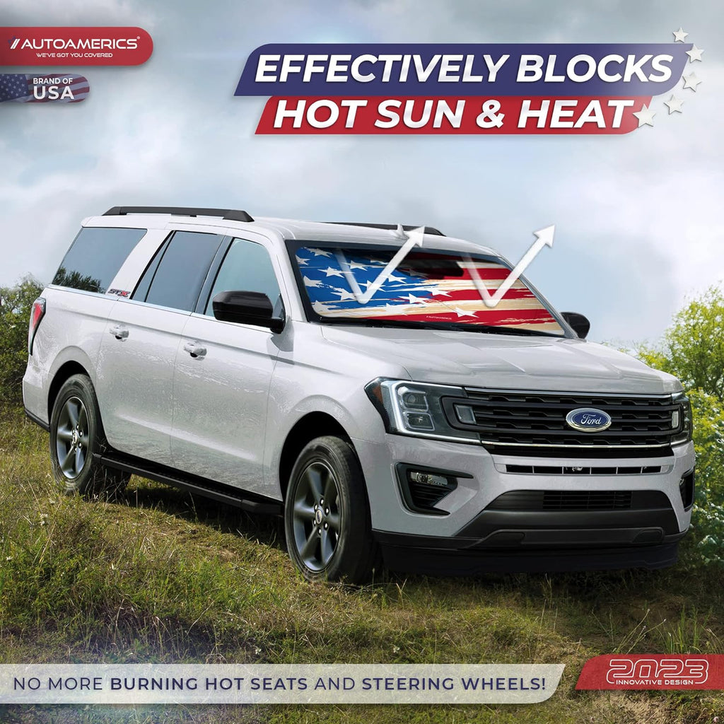 Autoamerics 1-Piece Windshield Sun Shade USA Art Flag - 1 American  - Foldable Car Front Window Sunshade for Most Sedans SUV Truck - Blocks Max UV Rays and Keeps Your Vehicle Cool - X-Large