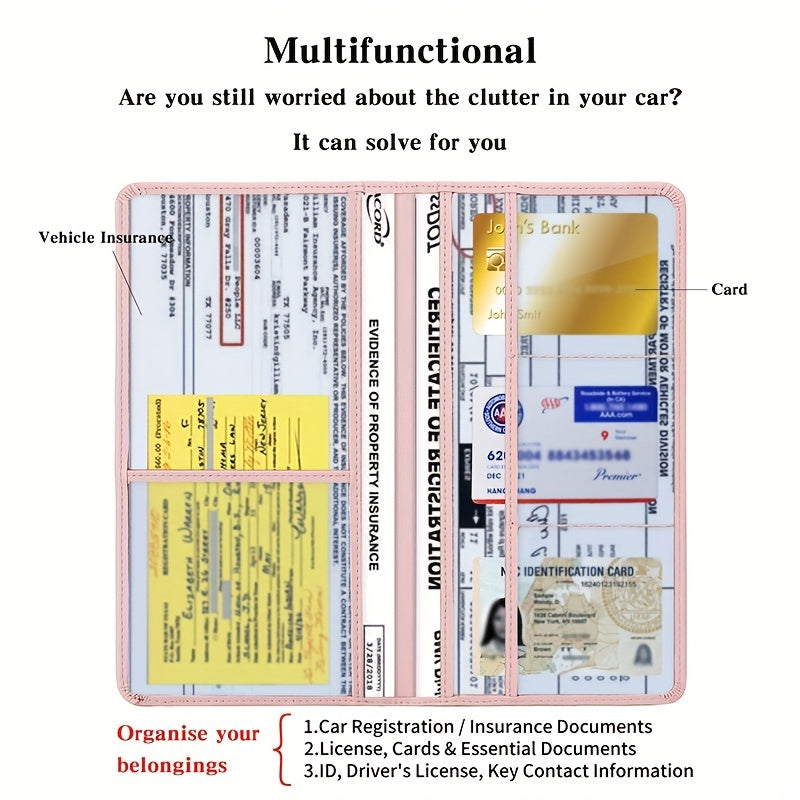 Car Registration &amp; Insurance Card Holder For Women And Men, Auto Glove Box Organizer Document Wallet Faux Leather Manual Folder