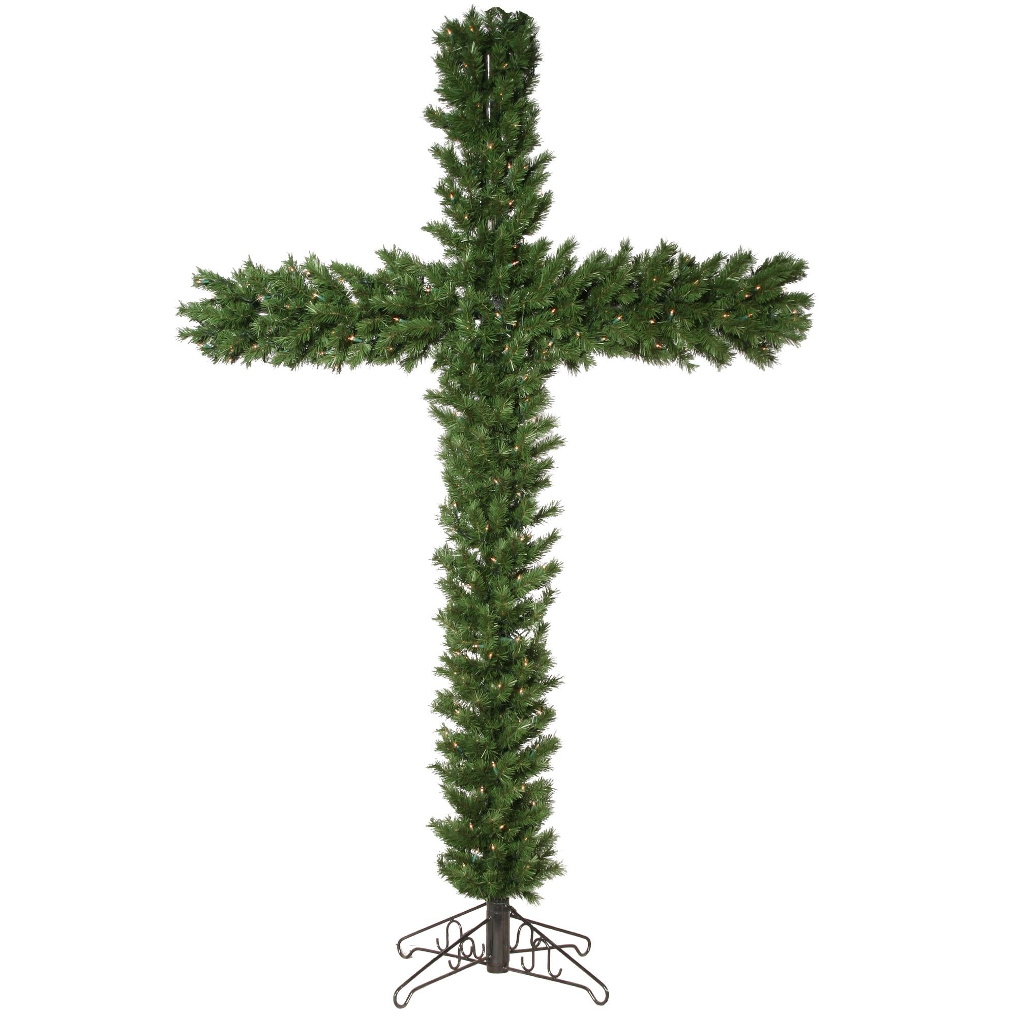 Vickerman 7.5' Artificial Christmas Cross, Clear Dura-lit Lights - Faux Cross Shaped Christmas Tree - Unique Seasonal Home Decor