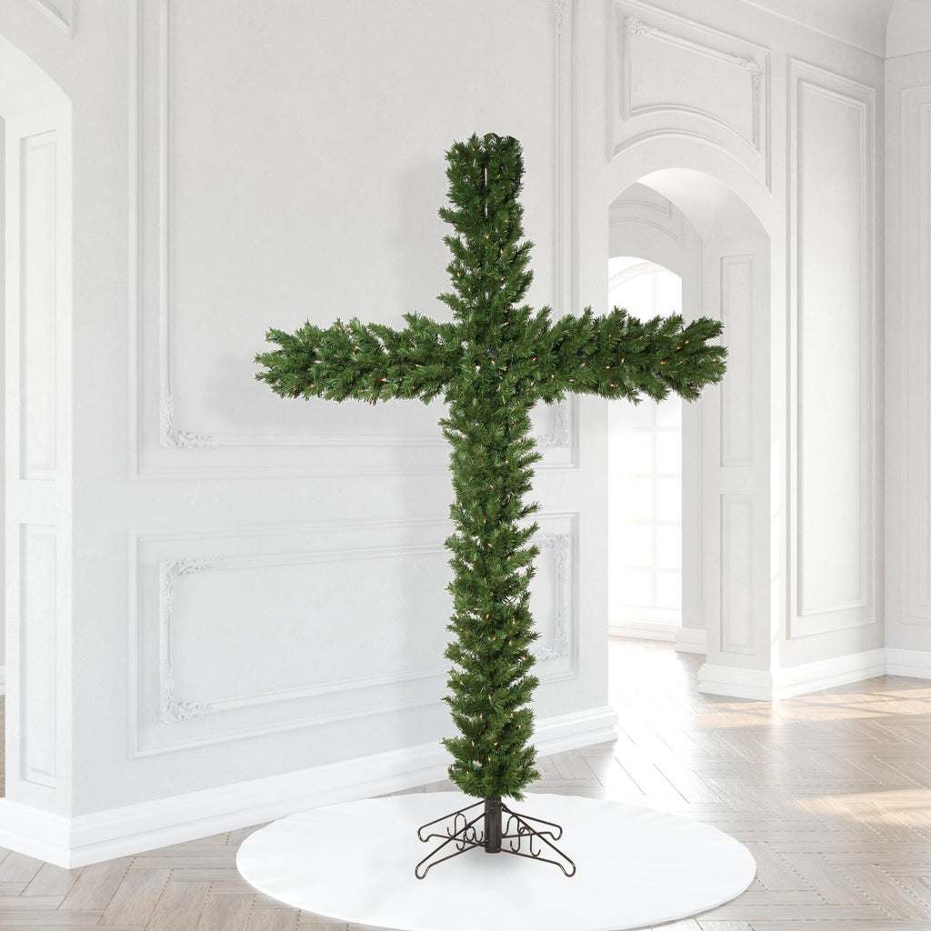 Vickerman 7.5' Artificial Christmas Cross, Clear Dura-lit Lights - Faux Cross Shaped Christmas Tree - Unique Seasonal Home Decor
