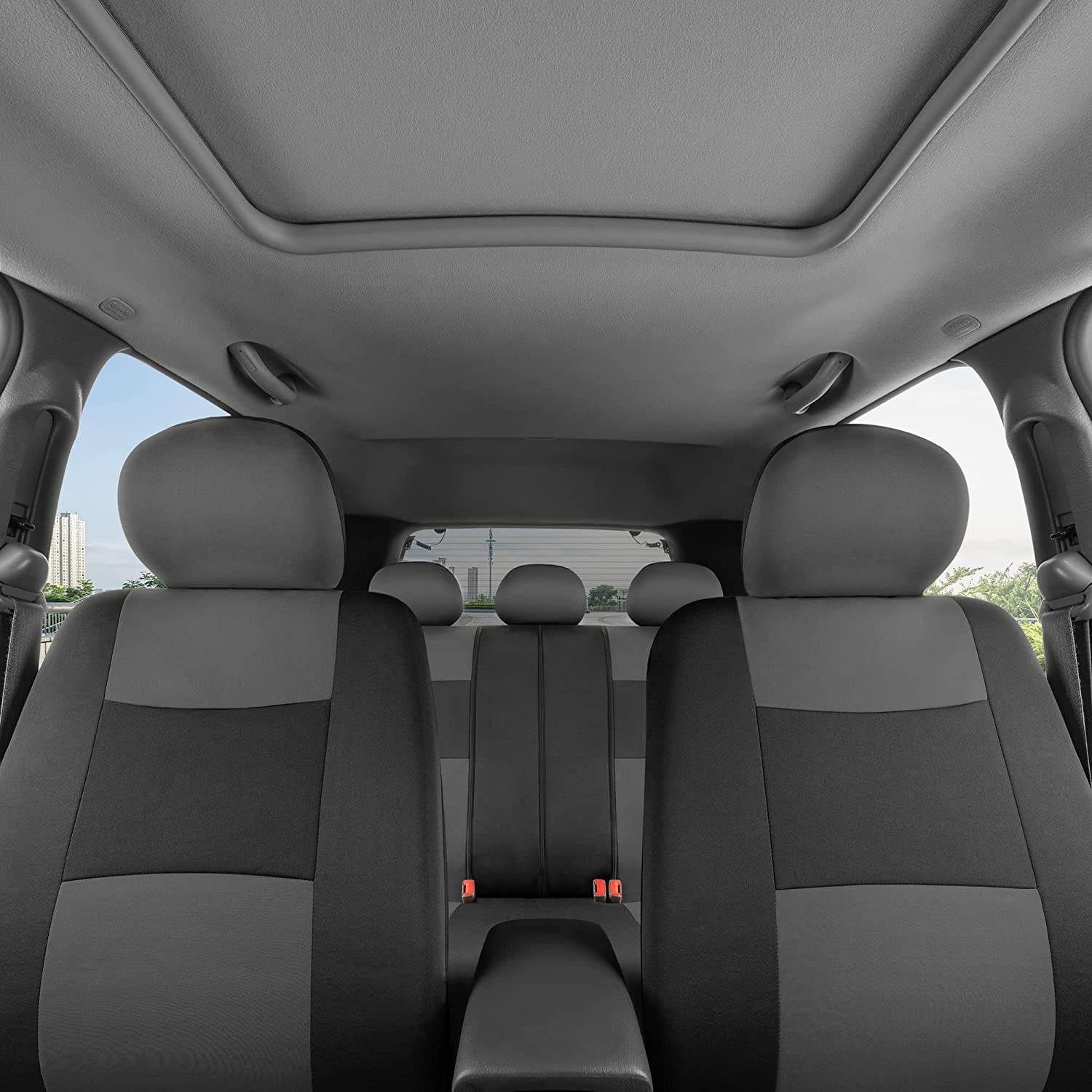 BDK PolyPro Seat Covers Full Set in Gray on Black – Front and Rear Split Bench, Easy to Install for Auto Trucks Van SUV Car