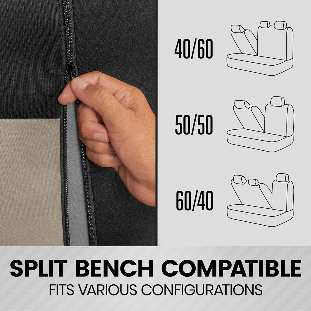 BDK PolyPro Car Seat Covers Full Set in Sand Beige on Black – Front and Rear Split Bench Seat Covers for Cars, Easy to Install Car Seat Cover Set, Car Accessories for Auto Trucks Van SUV (Light Beige)