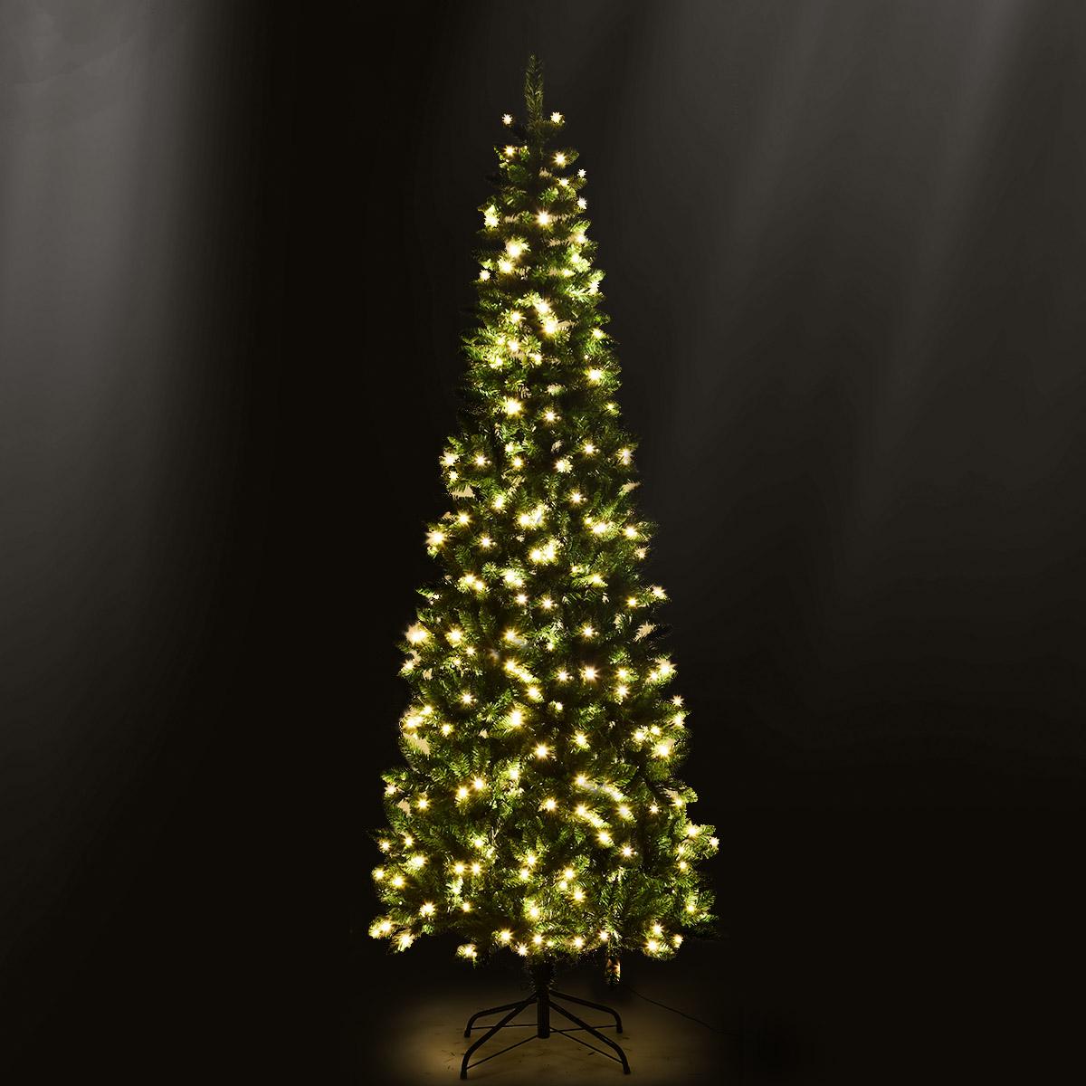 Costway 7.5ft Pre-Lit Hinged Pencil Christmas Tree 350 White Lights