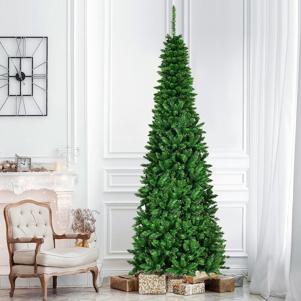 Costway 7.5ft Pre-Lit Hinged Pencil Christmas Tree 350 White Lights