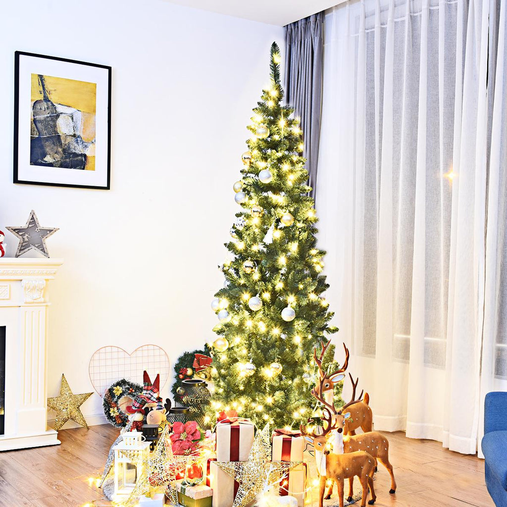 Costway 7.5ft Pre-Lit Hinged Pencil Christmas Tree 350 White Lights