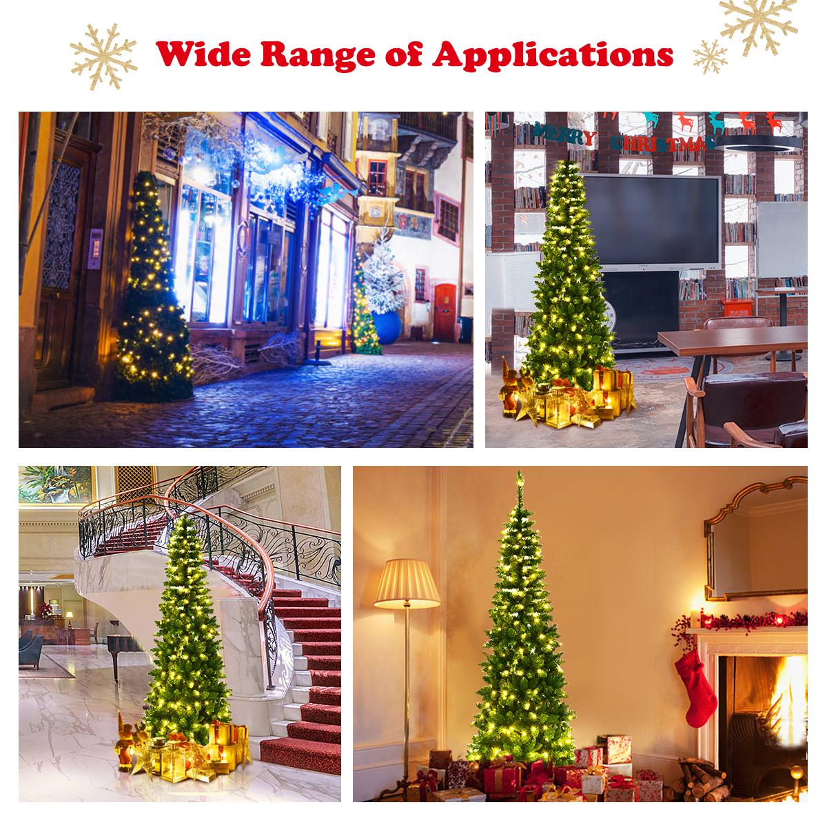 Costway 7.5ft Pre-Lit Hinged Pencil Christmas Tree 350 White Lights