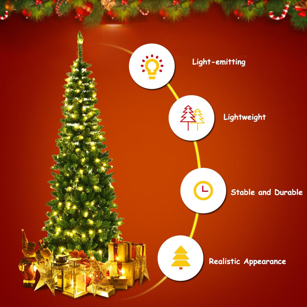 Costway 7.5ft Pre-Lit Hinged Pencil Christmas Tree 350 White Lights
