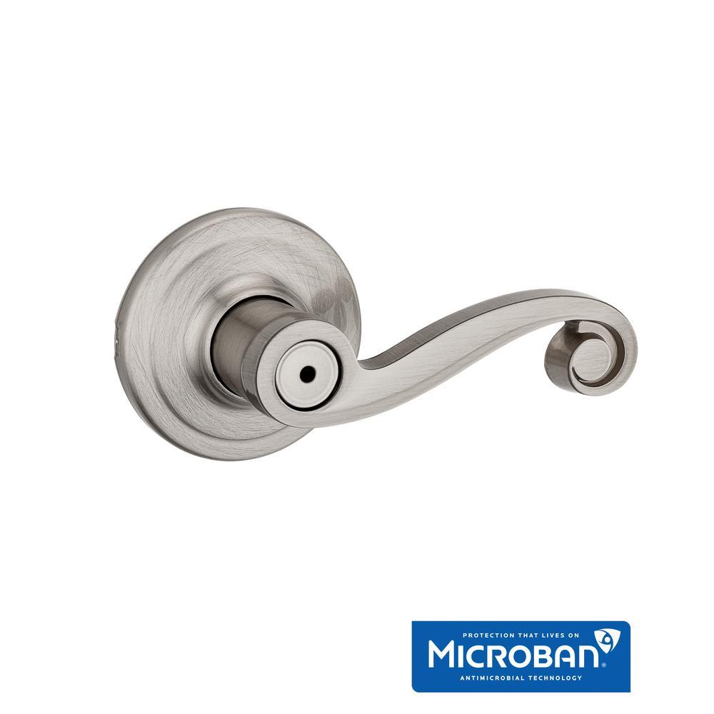 Lido Satin Nickel Privacy Bed/Bath Door Lever Featuring Microban Antimicrobial Technology