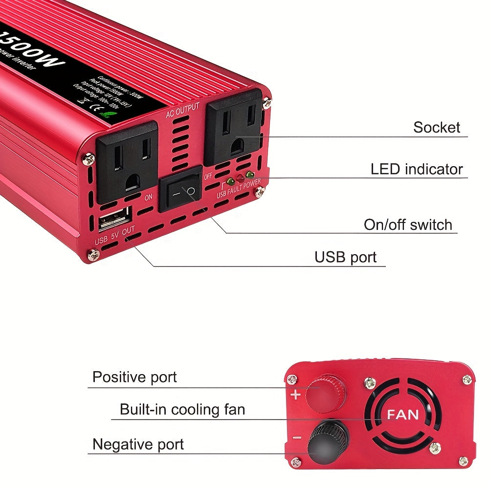Car Vehicle Power Inverter 500W/1500W DC 12V To AC 110V 120V Converter 1 USB