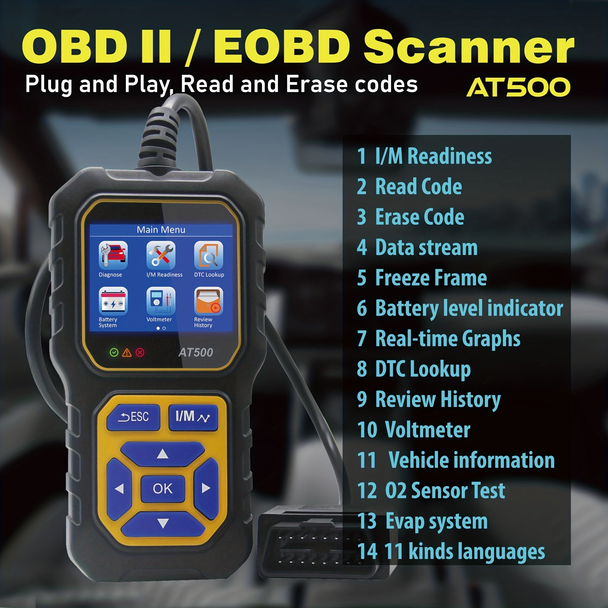 Car Code Reader, OBD2 Scanner Check Engine Light Fault Code Reader Scanner CAN Diagnostic Scan Tool For All OBDII Protocol Cars Since1996