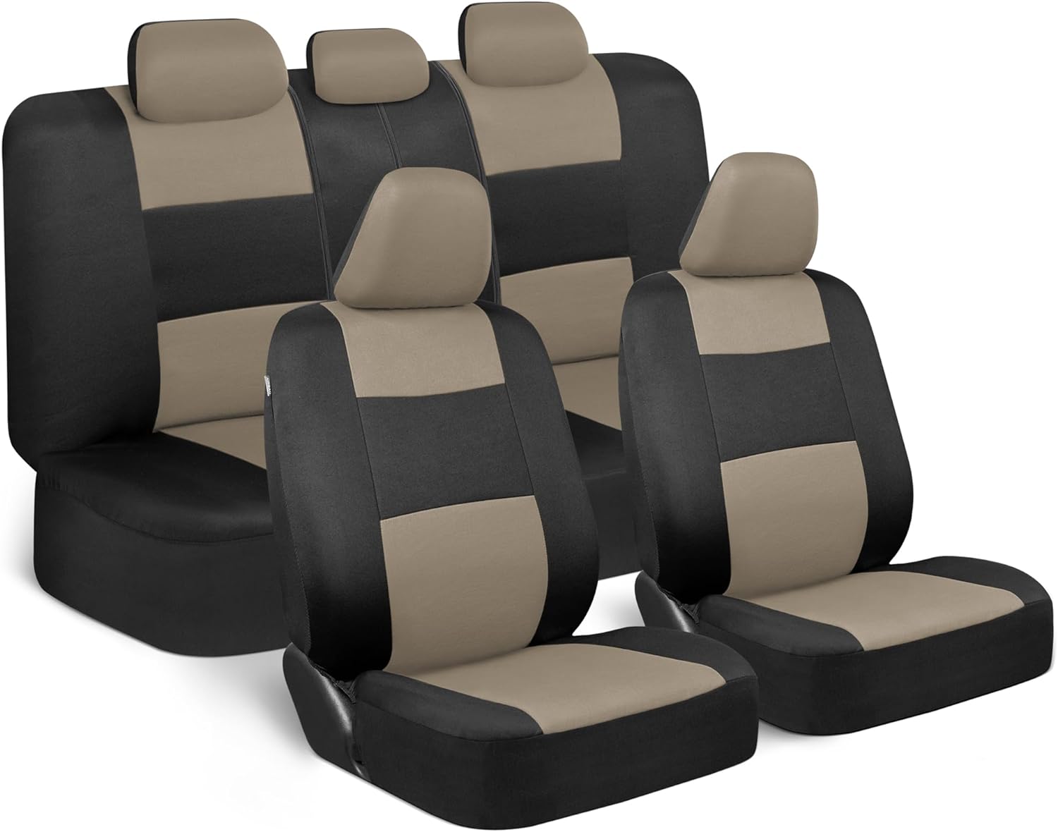 BDK PolyPro Car Seat Covers Full Set in Sand Beige on Black – Front and Rear Split Bench Seat Covers for Cars, Easy to Install Car Seat Cover Set, Car Accessories for Auto Trucks Van SUV (Light Beige)