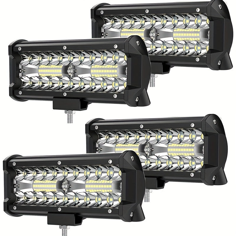 4 Pack Of 120W 12000lm LED Work Light Bar, Led Fog Light 7 Inch Off Road Light Waterproof Die-Casting Aluminum Alloy Shell For Jeep Boat UTV Truck ATV