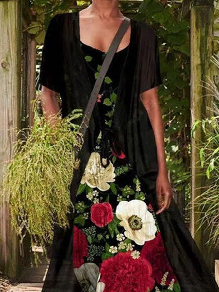 Floral Print Casual Two Piece Maxi Dress