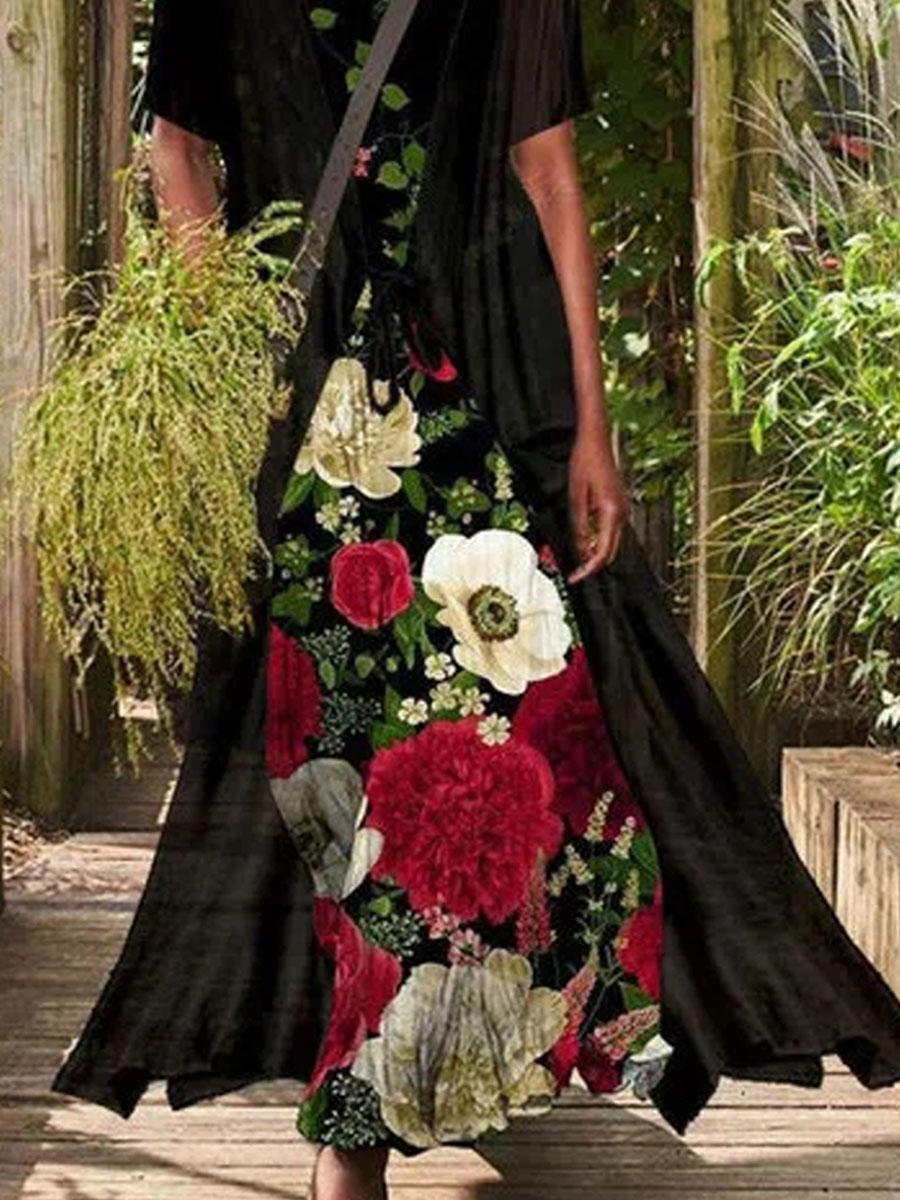 Floral Print Casual Two Piece Maxi Dress