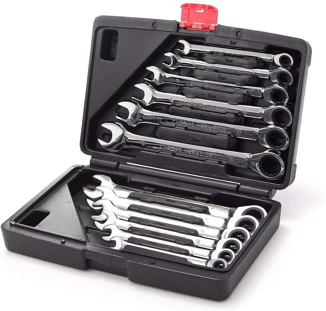 PENFU Wrench 12pc Metric Ratcheting Spanner Combination Wrenche Hand Tools 9mm-18mm CR-V Steel Household Tool Sets Hand Repair Tool
