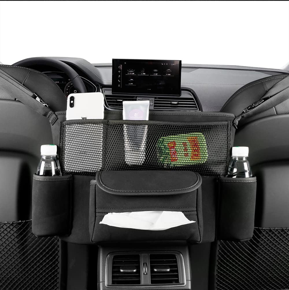 JEYODA Car Handbag Holder Between Seats Suede Large Capacity Car Purse Holder Automotive Consoles &amp; Organizers for Document Phone Storage Car Organizer(1925-style 2 black)