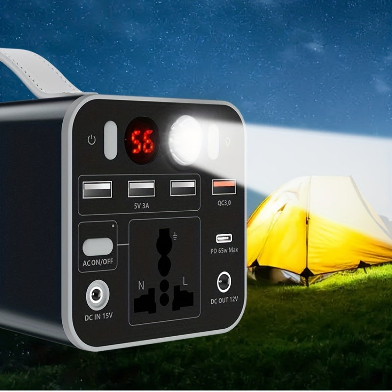 53000mAh Camping Battery Power Station, 198wh Portable Power Bank, With 110V AC Outlet, DC/PD Twoway Fast Charge, Outdoor Generator, LED Light, 4 USB
