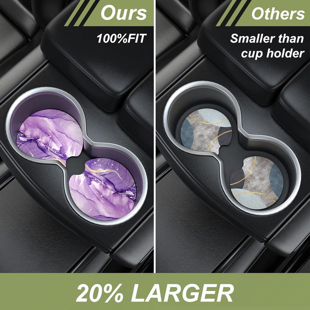 Nipichsha Car Cup Holder Coasters, Car Coasters for Cup Holders, 2 Pack Anti Slip Insert Coasters, Rubber Car Cup Mat with A Finger Notch, Cute Car Interior Accessories for Women Men (Purple Marble)