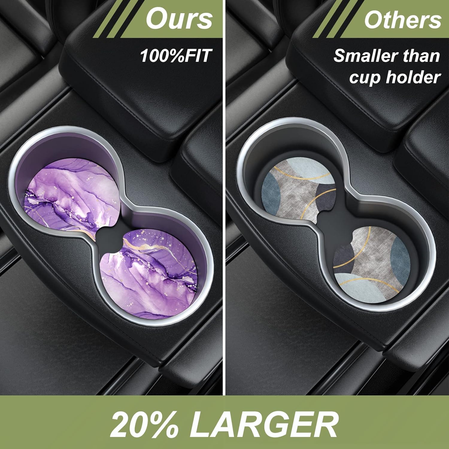 Nipichsha Car Cup Holder Coasters, Car Coasters for Cup Holders, 2 Pack Anti Slip Insert Coasters, Rubber Car Cup Mat with A Finger Notch, Cute Car Interior Accessories for Women Men (Purple Marble)