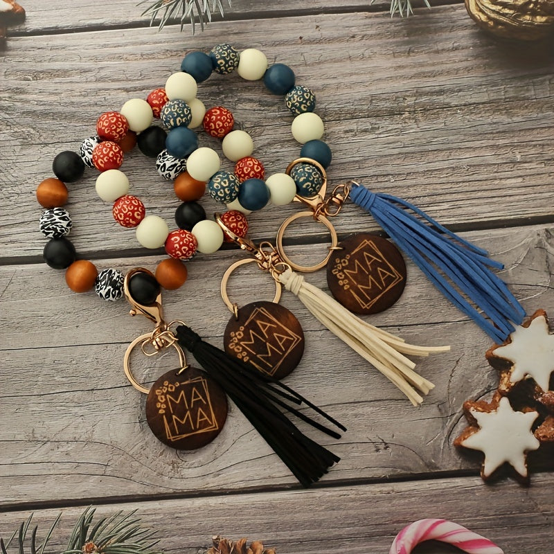 Leopard Wood Beads Hand Beads Spot Wood Beads Bracelet Hand Tassel Bracelet Car Key Chain
