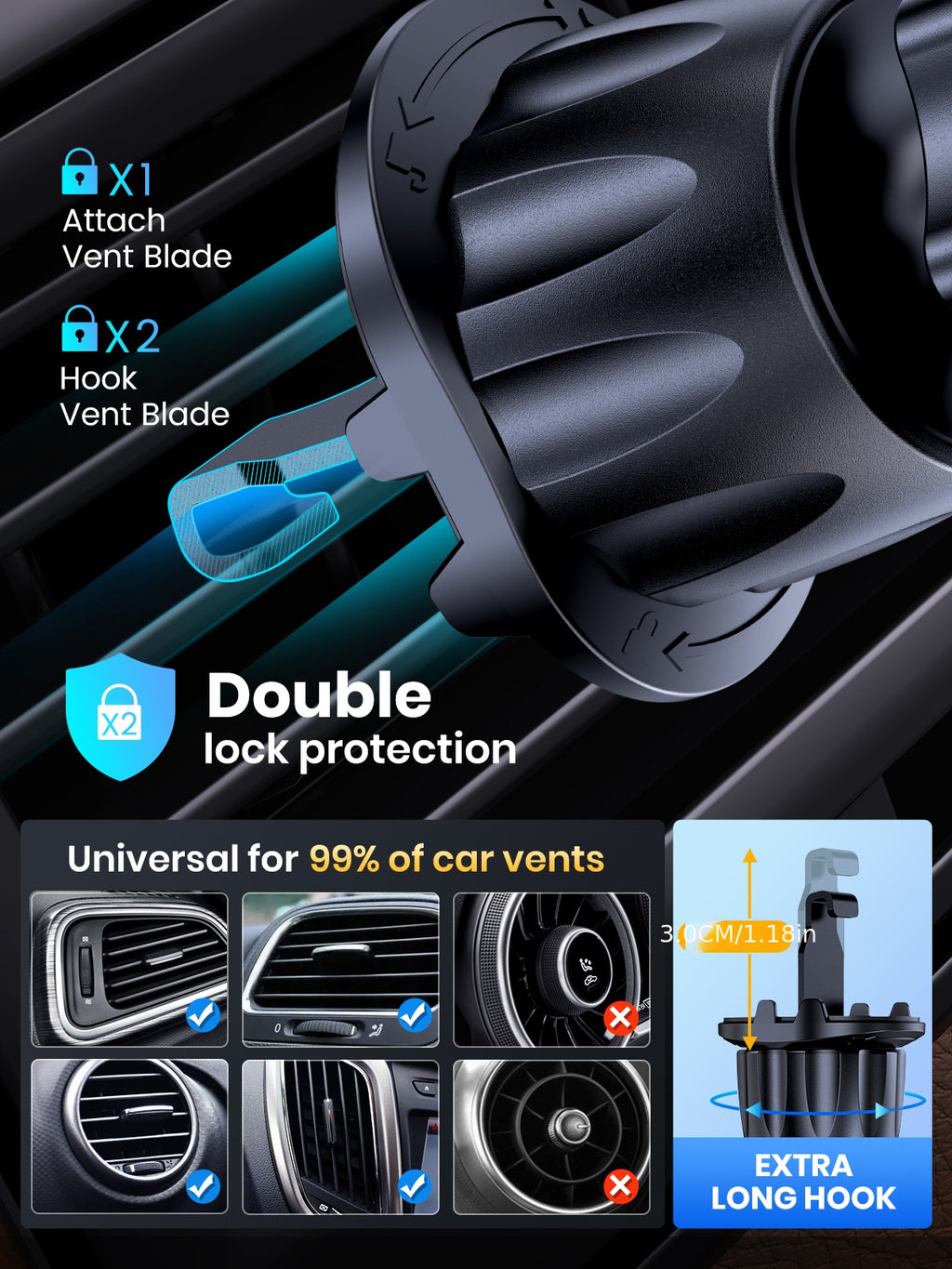 Car Phone Holder Mount, TOPK [2023 Upgrade Auto Locking] Universal Phone Holder With Hook Clip For Car Air Vent Compatible With  Samsung Etc.